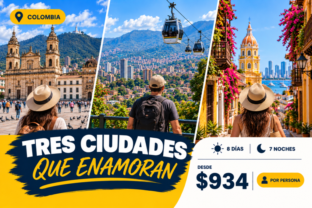 Tres ciudades que enamoran 8 días/7 noches 2 bogota, medellin y cartagena